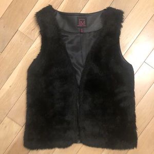 Material girl faux fur vest with faux leather back